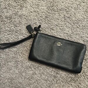 Coach Black Leather Double-Zip Wristlet